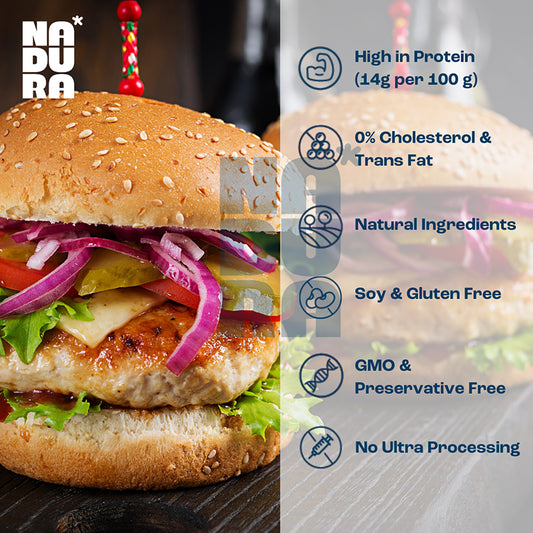 Nadura High Protein Chicken Free Burger Frozen 1.4kg (14x100g)