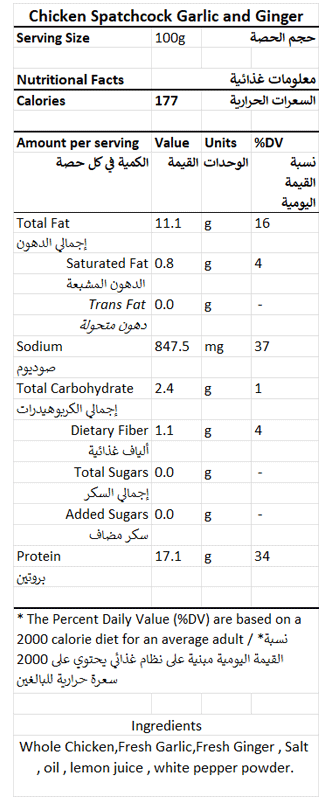 Marinated Spatchcock Chicken Garlic & Ginger Frozen Approx 900g