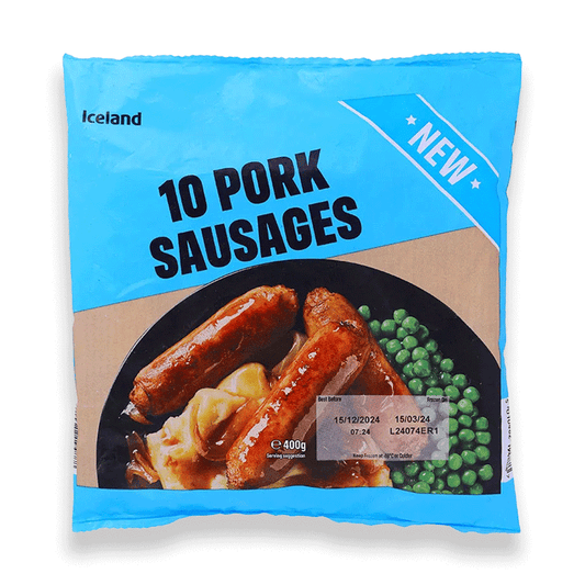 Iceland 10 Pork Sausages Frozen 400g